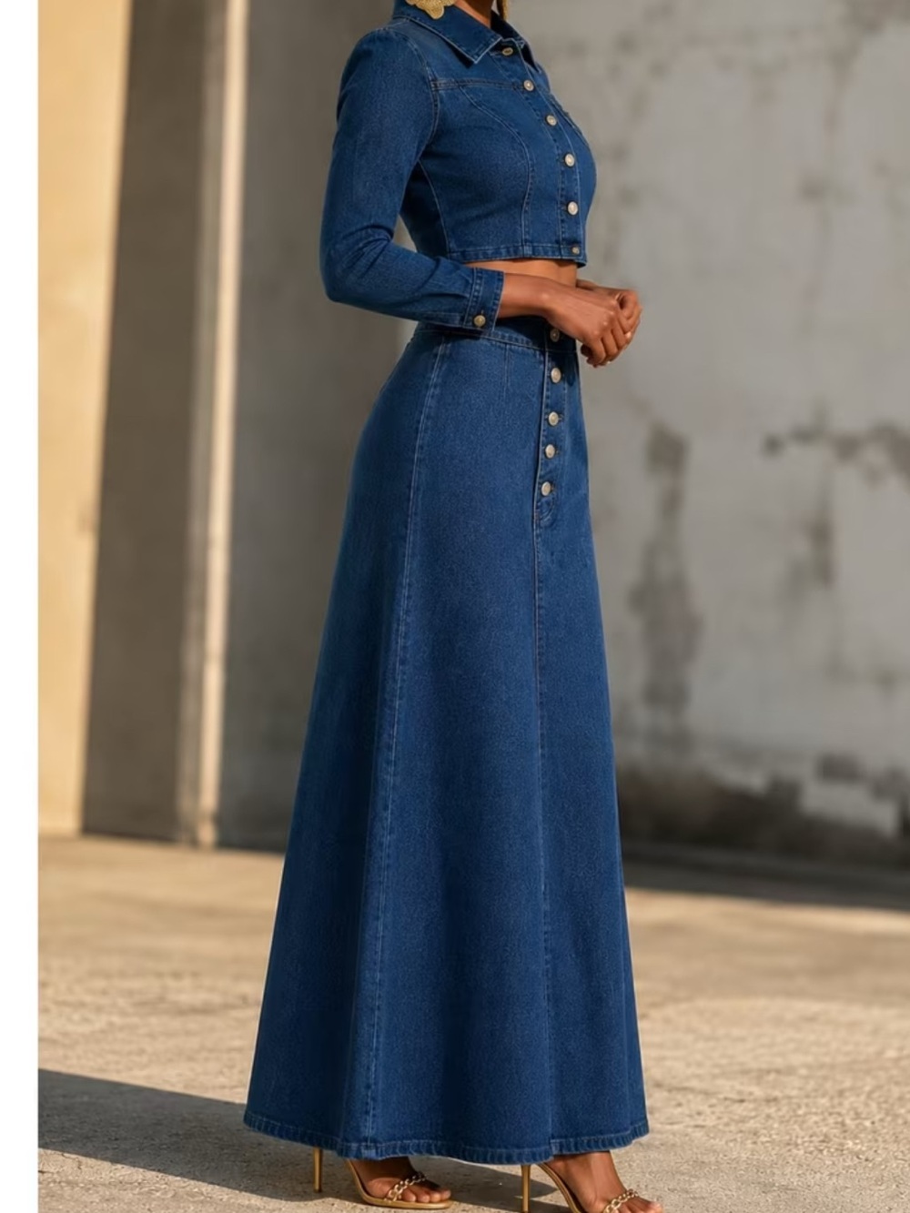 Dark Wash Button-Front A-Line Denim Maxi Skirt XL - Picture 3 of 4